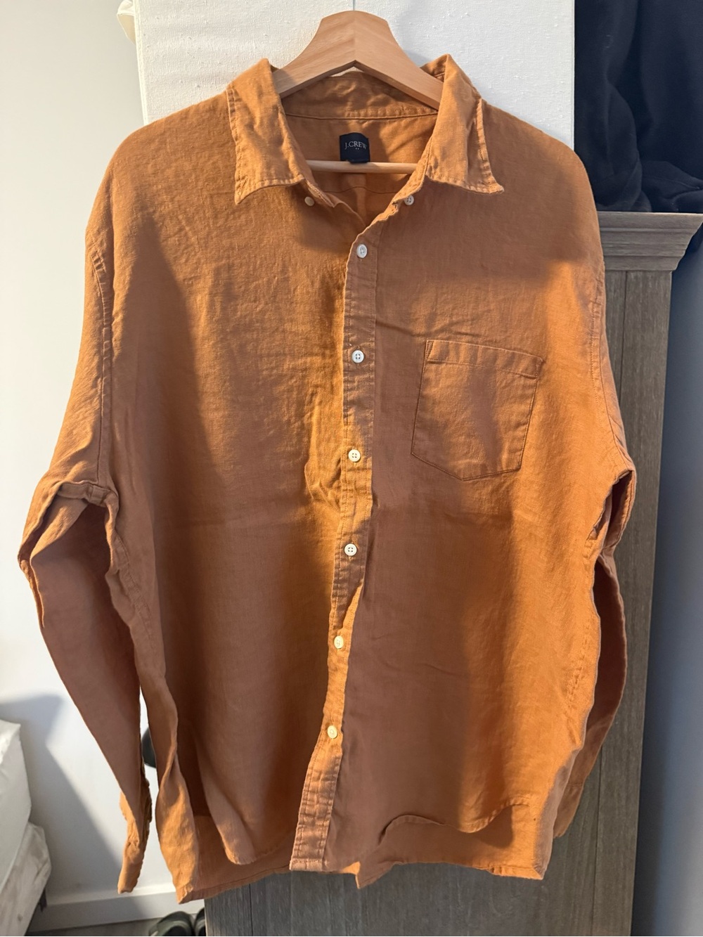 J. Crew Men's Rust Orange Linen Button-Down Shirt